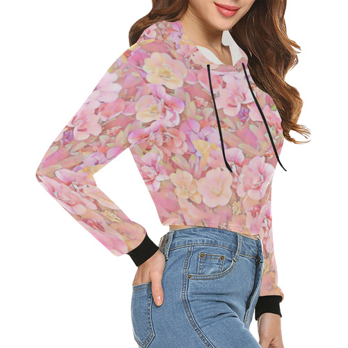 Lovely Floral 36A by FeelGood All Over Print Crop Hoodie for Women (Model H22)