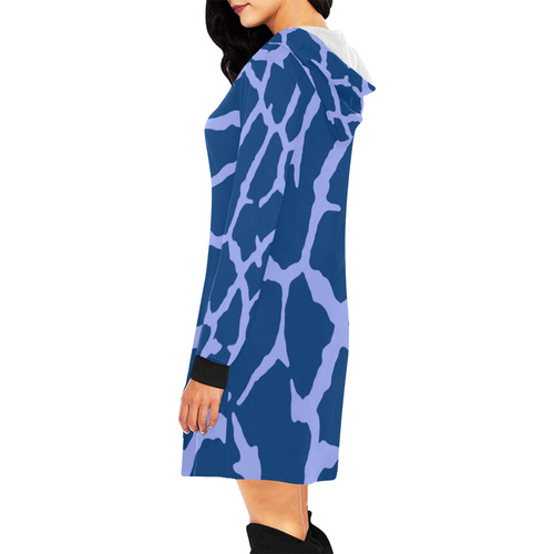 Blue Giraffe Print All Over Print Hoodie Mini Dress (Model H27)