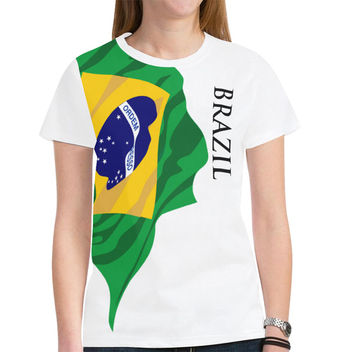 Brazil Ladies Classic Flag Tee 2.0 (White) New All Over Print T-shirt for Women (Model T45)