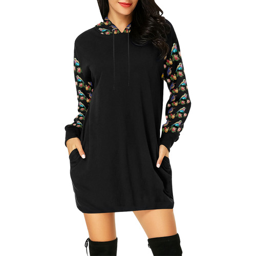 All the Birds and Roses All Over Print Hoodie Mini Dress (Model H27)