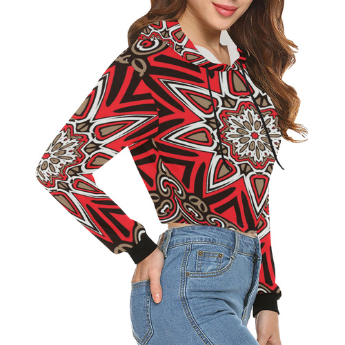 Oriental Kaleido 12 by JamColors All Over Print Crop Hoodie for Women (Model H22)