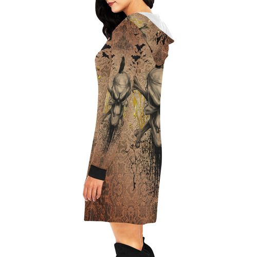 The scary skull with crow All Over Print Hoodie Mini Dress (Model H27)