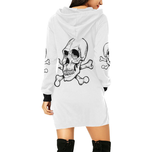 Skull 816 white (Halloween) All Over Print Hoodie Mini Dress (Model H27)