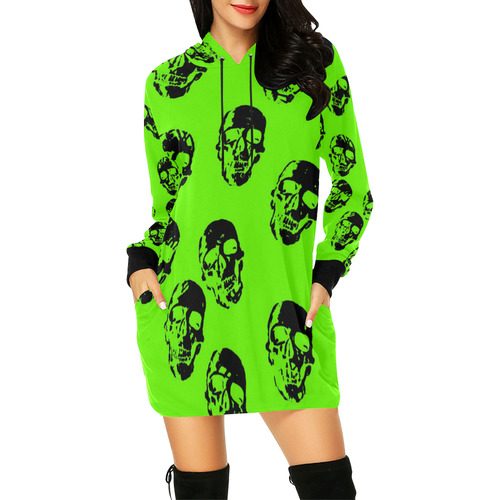 hot skulls, kiwi by JamColors All Over Print Hoodie Mini Dress (Model H27)