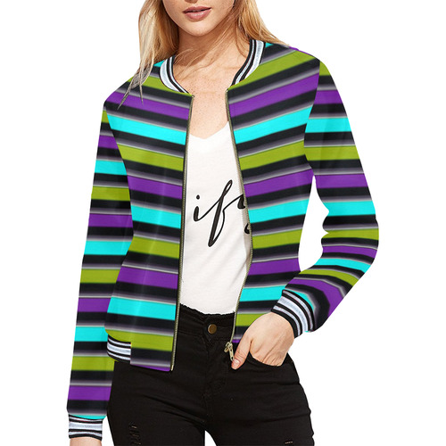 retro stripe 1 All Over Print Bomber Jacket for Women (Model H21)