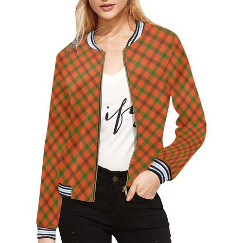 Tami plaid in orange, brown and green All Over Print Bomber Jacket for Women (Model H21)