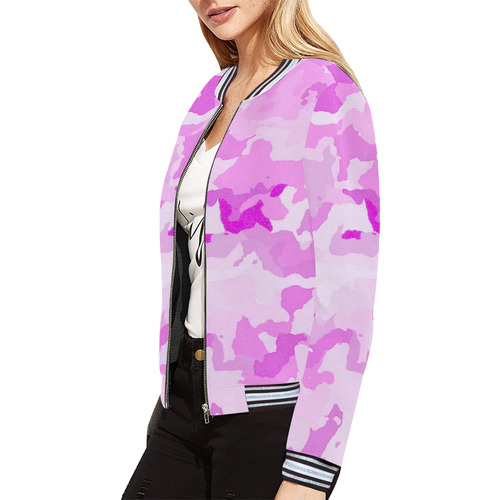 camouflage soft pink All Over Print Bomber Jacket for Women (Model H21)