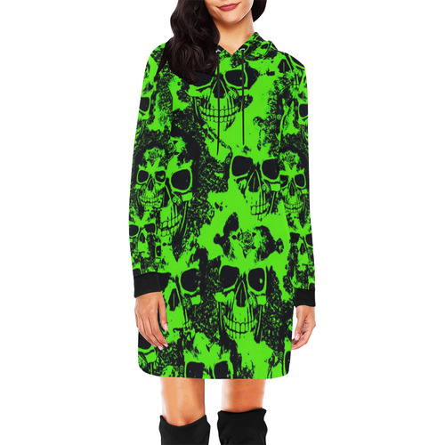 cloudy Skulls black green by JamColors All Over Print Hoodie Mini Dress (Model H27)