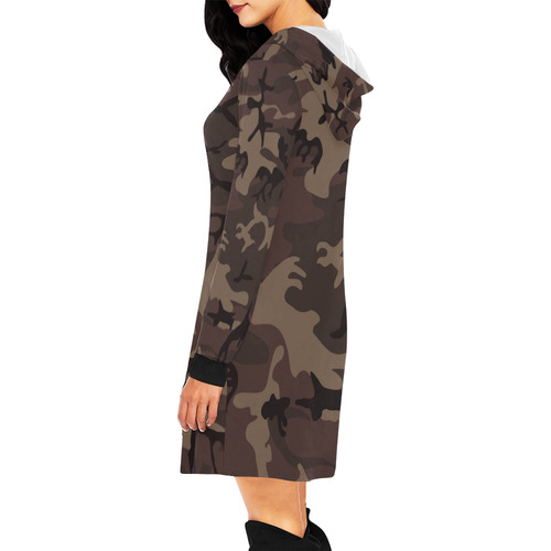 Camo Red Brown All Over Print Hoodie Mini Dress (Model H27)