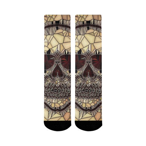 Glass Mosaic Skull,beige by JamColors Mid-Calf Socks (Black Sole)