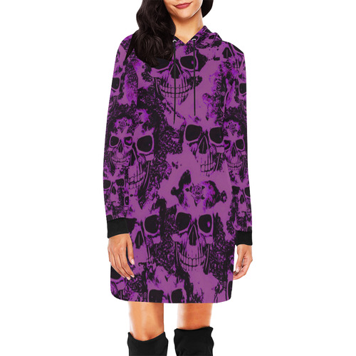 cloudy Skulls black purple by JamColors All Over Print Hoodie Mini Dress (Model H27)