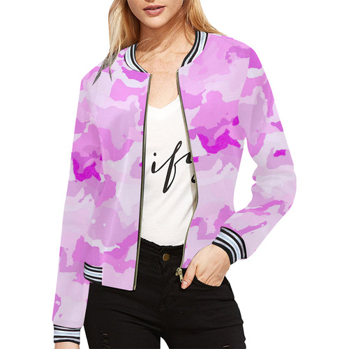 camouflage soft pink All Over Print Bomber Jacket for Women (Model H21)