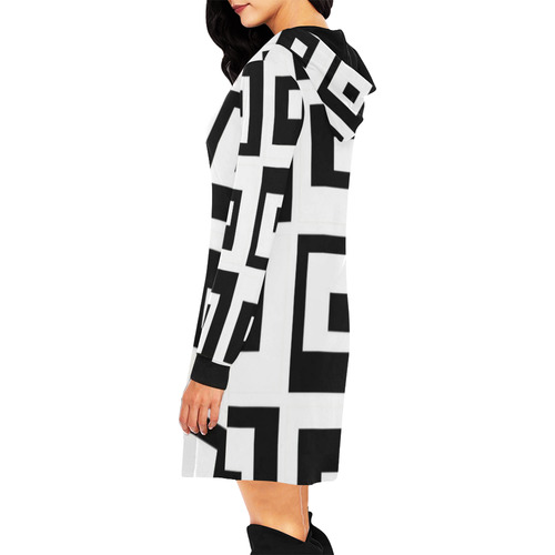 Black & White Cubes All Over Print Hoodie Mini Dress (Model H27)