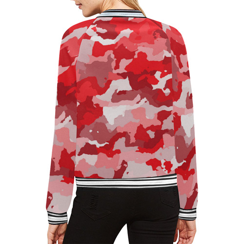 camouflage red All Over Print Bomber Jacket for Women (Model H21)