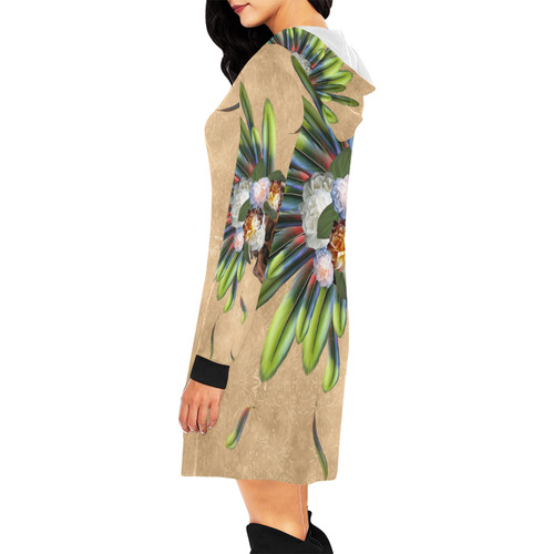 Amazing skull with feathers and flowers All Over Print Hoodie Mini Dress (Model H27)