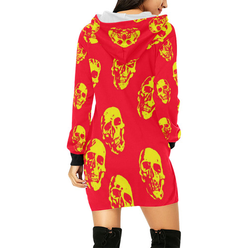 hot skulls, red yellow by JamColors All Over Print Hoodie Mini Dress (Model H27)
