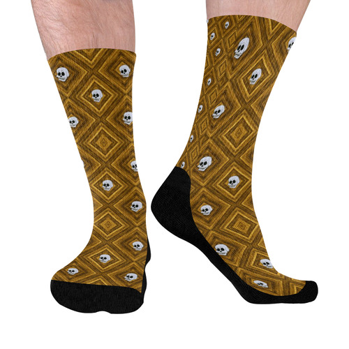 Funny little Skull pattern, golden by JamColors Mid-Calf Socks (Black Sole)