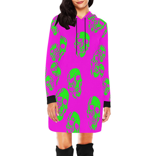 hot skulls, neon by JamColors All Over Print Hoodie Mini Dress (Model H27)