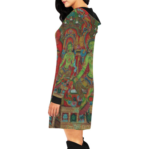 Green Tara from Tibetan Buddhism All Over Print Hoodie Mini Dress (Model H27)