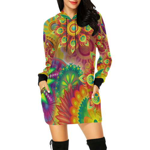 Psychedelic Mandalas All Over Print Hoodie Mini Dress (Model H27)