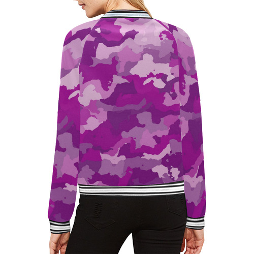 camouflage purple All Over Print Bomber Jacket for Women (Model H21)