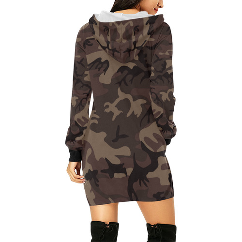 Camo Red Brown All Over Print Hoodie Mini Dress (Model H27)
