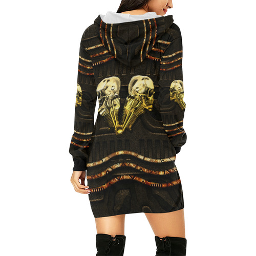 Awesome mechanical skull All Over Print Hoodie Mini Dress (Model H27)