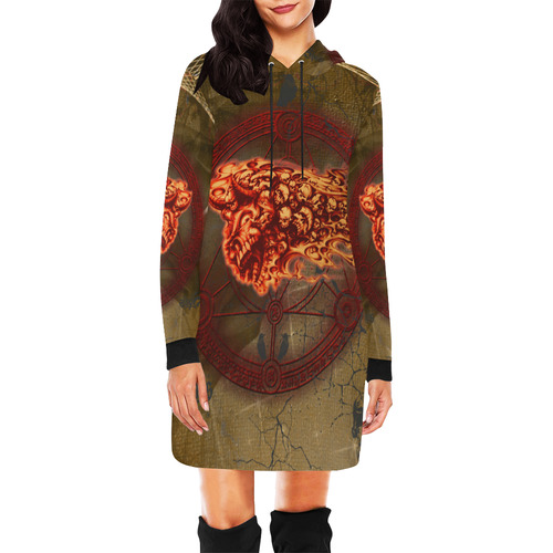 Awesome, creepy flyings skulls All Over Print Hoodie Mini Dress (Model H27)