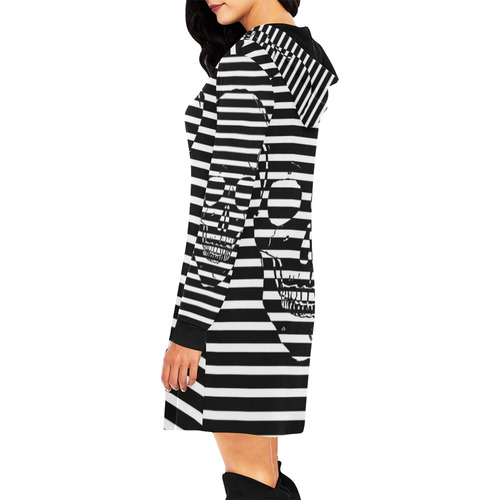 Awesome Skull Black & White All Over Print Hoodie Mini Dress (Model H27)