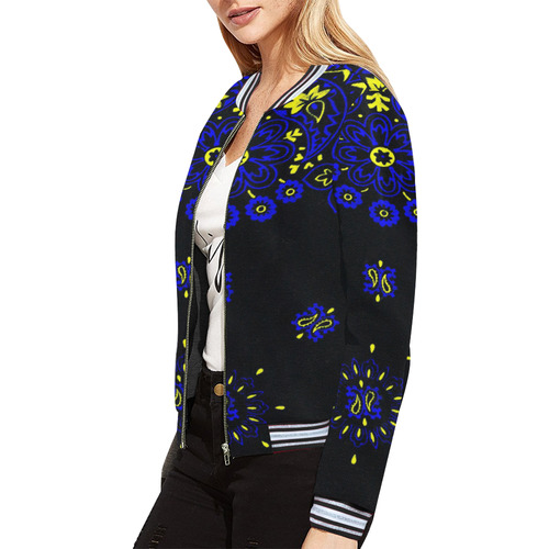 blue yellow paisley bandana All Over Print Bomber Jacket for Women (Model H21)