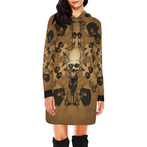 Skull with skull mandala on the background All Over Print Hoodie Mini Dress (Model H27)