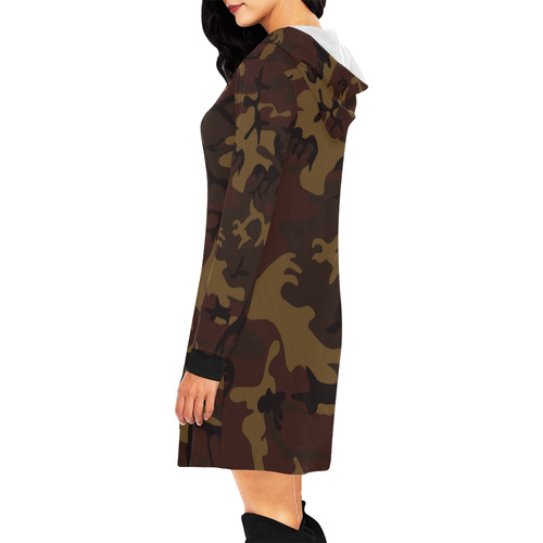 Camo Dark Brown All Over Print Hoodie Mini Dress (Model H27)