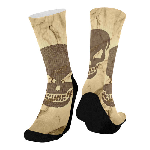 dotted skull on marble C Mid-Calf Socks (Black Sole)