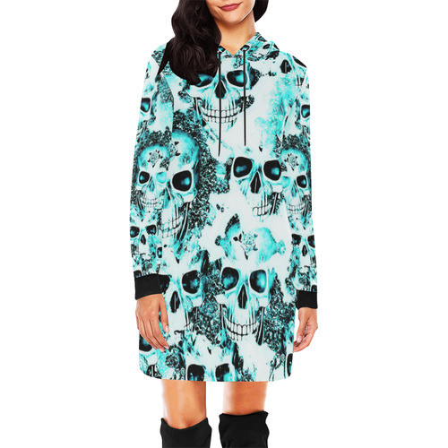 cloudy Skulls white aqua by JamColors All Over Print Hoodie Mini Dress (Model H27)