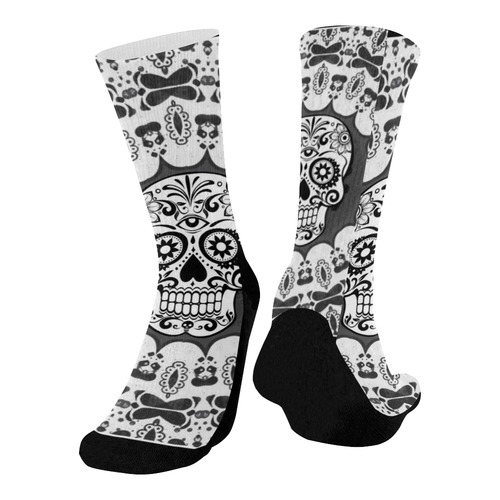 funny Mandala Skull by JamColors Mid-Calf Socks (Black Sole)