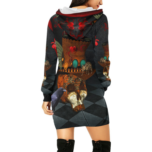 Steampunk skull with rat and hat All Over Print Hoodie Mini Dress (Model H27)