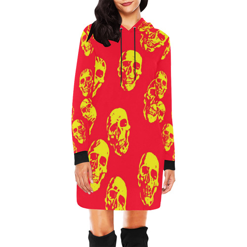 hot skulls, red yellow by JamColors All Over Print Hoodie Mini Dress (Model H27)