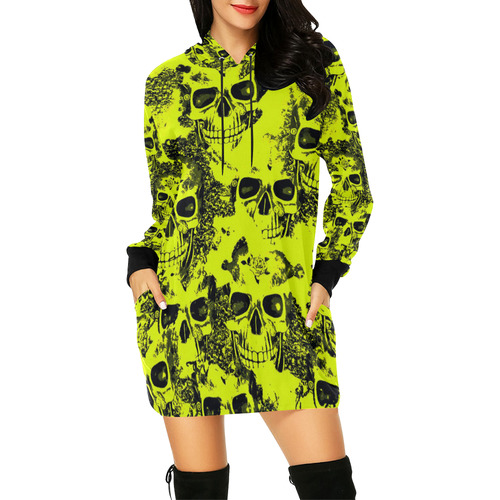 cloudy Skulls black yellow by JamColors All Over Print Hoodie Mini Dress (Model H27)