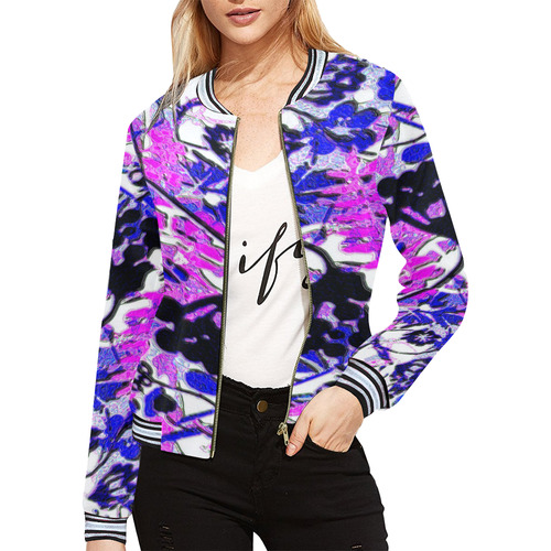 floral abstract in blues and purple All Over Print Bomber Jacket for Women (Model H21)