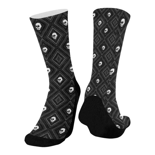 Funny little Skull pattern, B&W by JamColors Mid-Calf Socks (Black Sole)