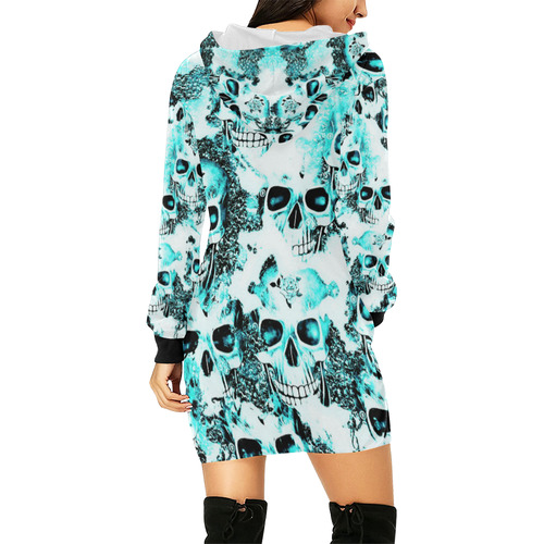 cloudy Skulls white aqua by JamColors All Over Print Hoodie Mini Dress (Model H27)