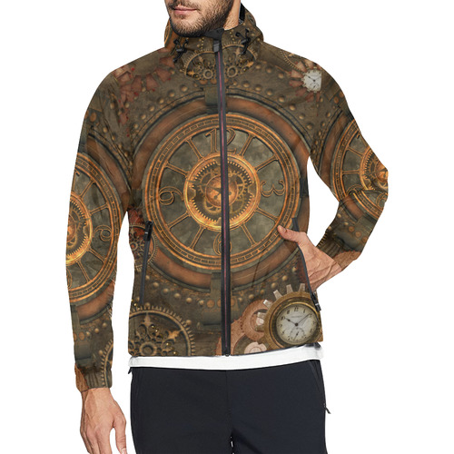 Steampunk, wonderful vintage clocks and gears Unisex All Over Print Windbreaker (Model H23)