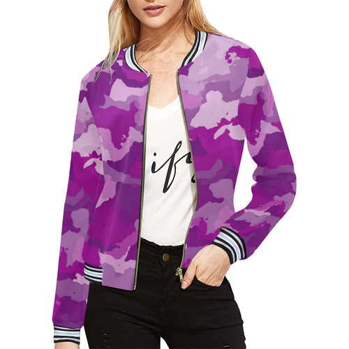 camouflage purple All Over Print Bomber Jacket for Women (Model H21)