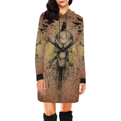 The scary skull with crow All Over Print Hoodie Mini Dress (Model H27)