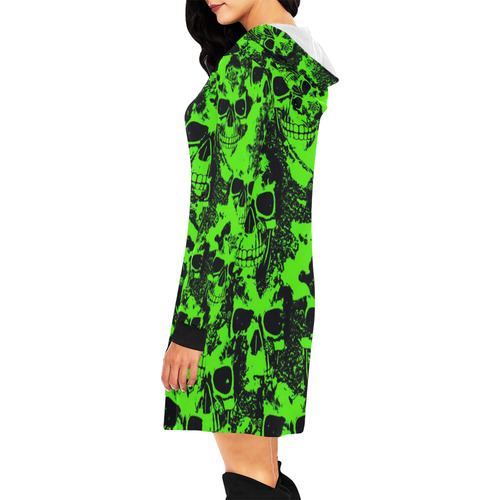 cloudy Skulls black green by JamColors All Over Print Hoodie Mini Dress (Model H27)