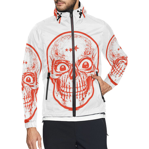 Sketchy Skull ,red by JamColors Unisex All Over Print Windbreaker (Model H23)