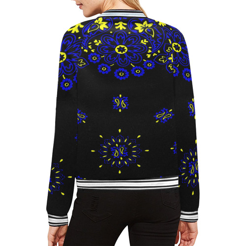 blue yellow paisley bandana All Over Print Bomber Jacket for Women (Model H21)