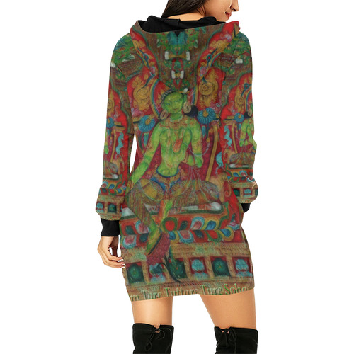 Green Tara from Tibetan Buddhism All Over Print Hoodie Mini Dress (Model H27)