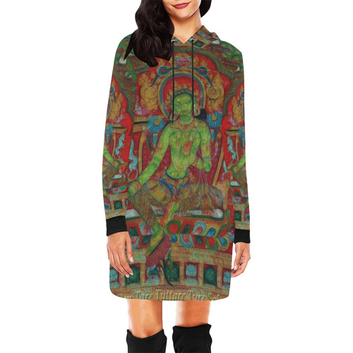 Green Tara from Tibetan Buddhism All Over Print Hoodie Mini Dress (Model H27)