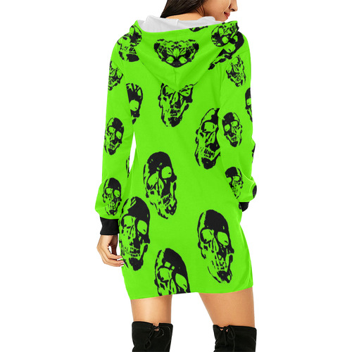 hot skulls, kiwi by JamColors All Over Print Hoodie Mini Dress (Model H27)